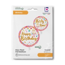 Palloncino in Foil 18" Happy Birthday Bianco e Rosa a Pois Multicolor Happy Birthday Grabo