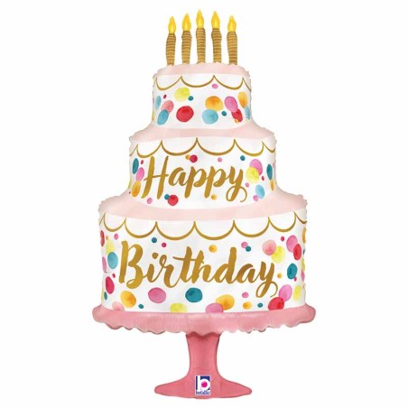 Palloncino in Foil 41" Super Shape Happy Birthday Torta a Pois Multicolor Happy Birthday Grabo