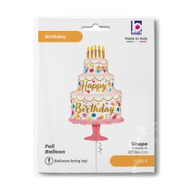 Palloncino in Foil 41" Super Shape Happy Birthday Torta a Pois Multicolor Happy Birthday Grabo