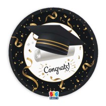 Piatto di Carta 18cm Laurea Nero e Oro "Graduation" 6pz Tavola Laurea