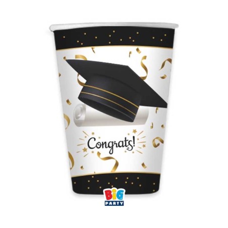 Bicchiere di Carta 250ml Laurea Nero e Oro "Graduation" 6pz Tavola Laurea