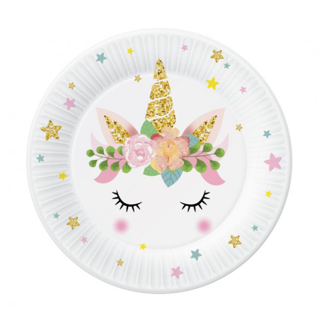 Piatto di Carta 18cm Unicorno con Tiara Floreale 6pz Unicorno "Unicorn"