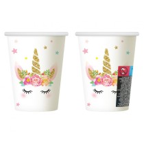 Bicchiere di Carta 266ml con Unicorno con Tiara Floreale 6pz Unicorno "Unicorn"