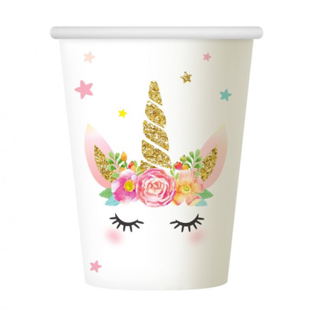 Bicchiere di Carta 266ml con Unicorno con Tiara Floreale 6pz Unicorno "Unicorn"