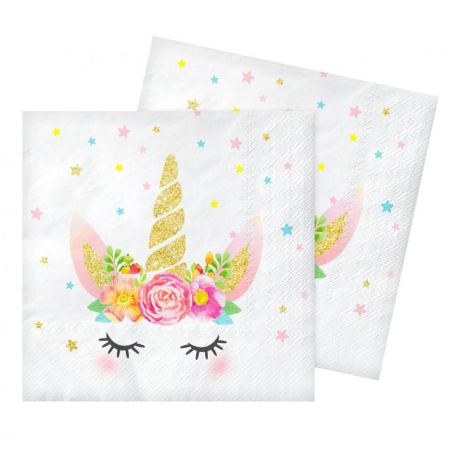 Tovagliolo di Carta 33x33cm Unicorno con Tiara Floreale 20pz Unicorno "Unicorn"