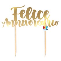 Cake Topper di Carta 20cm Oro Metallizzato Sagomato "Felice Anniversario" Tavola Anniversario