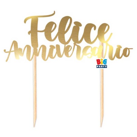 Cake Topper di Carta 20cm Oro Metallizzato Sagomato "Felice Anniversario" Tavola Anniversario