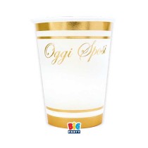 Bicchiere di Carta 250ml Oggi Sposi Oro Metallizzato 6pz Tavola e Accessori Matrimonio