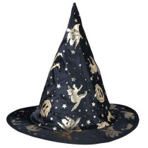 Cappello da Strega Nero con Simboli di Halloween Oro Accessori Persona Halloween
