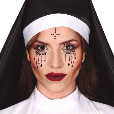 Gioielli Adesivi 3D con Strass Neri per Costume da Suora "Halloween" Accessori Persona Halloween
