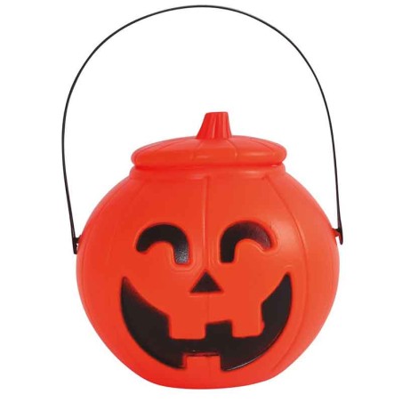 Secchiello di Plastica con Coperchio Porta Caramelle Zucca 17cm Accessori Tavola Halloween