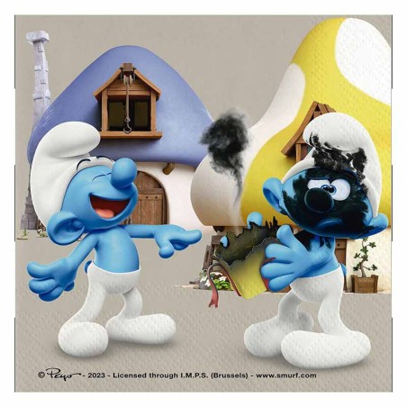 Tovagliolo di Carta 33x33cm con I Puffi 20pz Puffi "Smurfs"