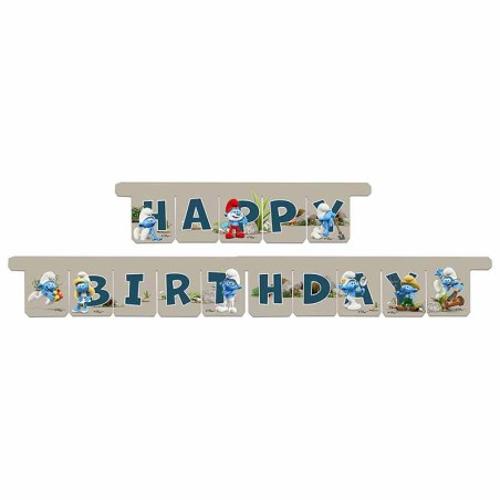 Festone Happy Birthday Carta con I Puffi 3mt Puffi "Smurfs"