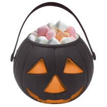 Secchiello di Plastica Porta Caramelle Zucca Nero 15cm Accessori Tavola Halloween