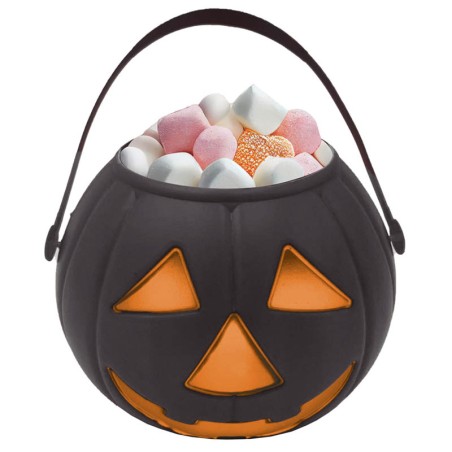Secchiello di Plastica Porta Caramelle Zucca Nero 15cm Accessori Tavola Halloween