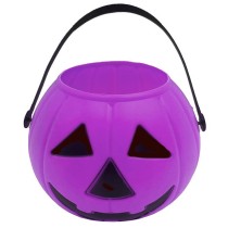 Secchiello di Plastica Porta Caramelle Zucca Viola 15cm Accessori Tavola Halloween