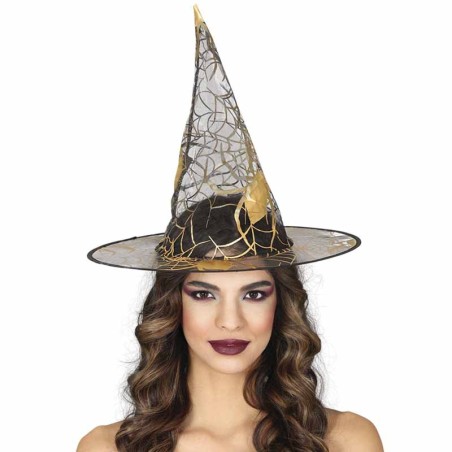 Cappello da Strega Trasparente con Ragnatele Oro Accessori Persona Halloween