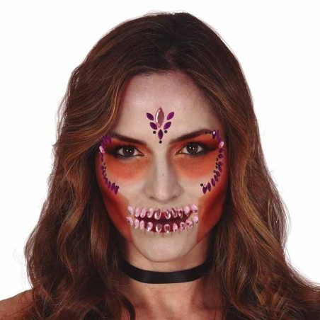 Gioielli Adesivi 3D Teschio Viola e Rosa "Halloween" Accessori Persona Halloween