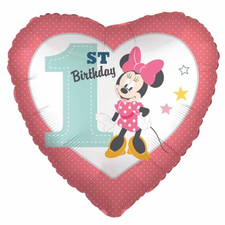 Palloncino in Foil 18" Cuore Minnie "1st Birthday" Minnie
