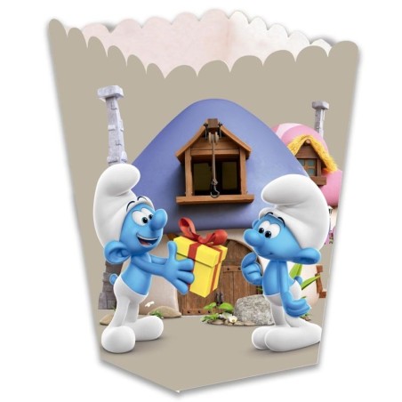 Box Porta Caramelle o Popcorn di Carta con I Puffi 12pz Puffi "Smurfs"