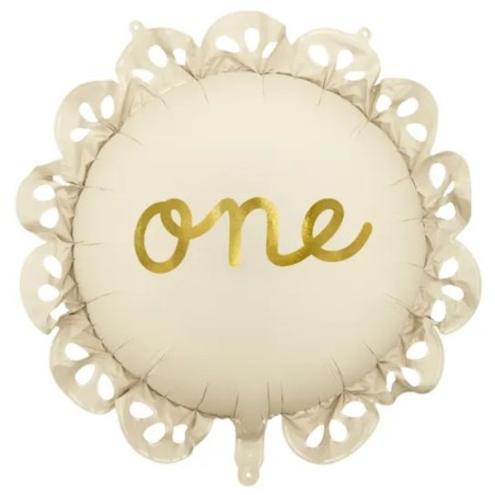 Palloncino in Foil 31" Tondo con Volant Cipria "1° Compleanno" Palloncini 1° Compleanno
