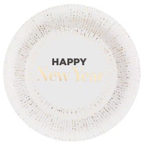 Piatto di Carta 23cm Capodanno Bianco "Happy New Year" 10pz Happy New Year Bianco