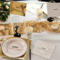 Piatto di Carta 23cm Capodanno Bianco "Happy New Year" 10pz Happy New Year Bianco