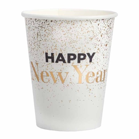Bicchiere di Carta 270ml Capodanno Bianco "Happy New Year" 10pz Happy New Year Bianco