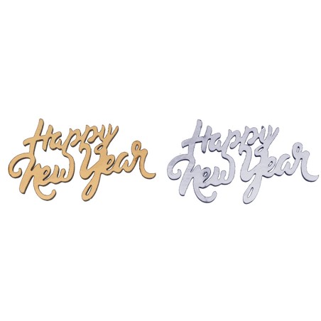 Confetti in Legno Sagomati "Happy New Year" Argento e Oro 10pz Confetti Eventi e Festività