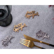 Confetti in Legno Sagomati "Happy New Year" Argento e Oro 10pz Confetti Eventi e Festività