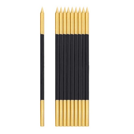 Candelina Stelo 15.5cm Nero e Oro 10pz Candeline Stelo
