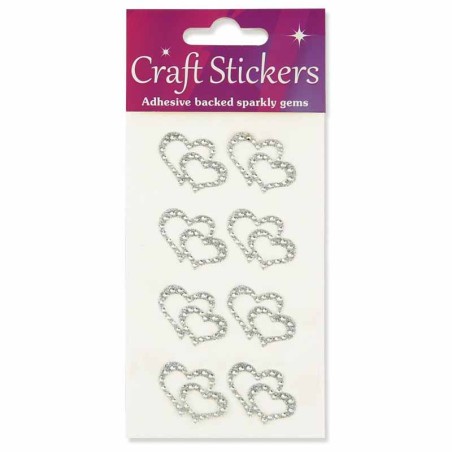 Stickers sagomati Doppio Cuore Argento Glitterato con Strass 8pz Decorazioni Oaktree
