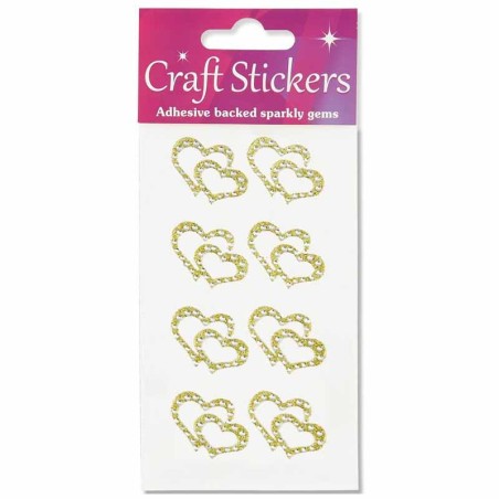 Stickers sagomati Doppio Cuore Oro Glitterato con Strass 8pz Decorazioni Oaktree