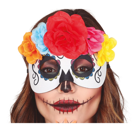 Mascherina "Catrina" con Fiori Multicolor Accessori Persona Halloween
