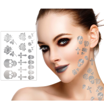 Tatuaggio Gotico Teschio, Rosa e Croce Argento Accessori Persona Halloween