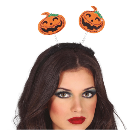 Cerchietto per Capelli con Antenne Zucche Glitterate Accessori Persona Halloween