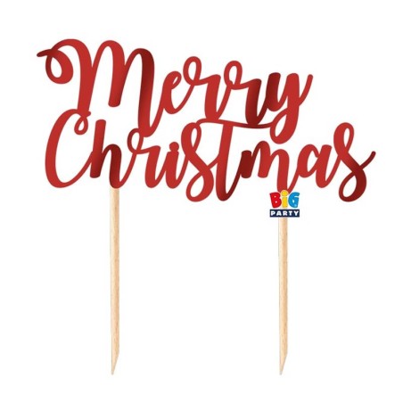 Cake Topper di Carta 16cm Rosso Metallizzato sagomato "Merry Christmas" Accessori Tavola Natale e Capodanno