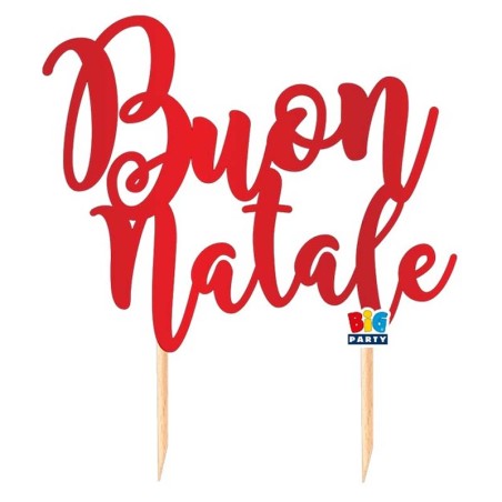Cake Topper di Carta 21cm Rosso Metallizzato sagomato "Buon Natale" Accessori Tavola Natale e Capodanno
