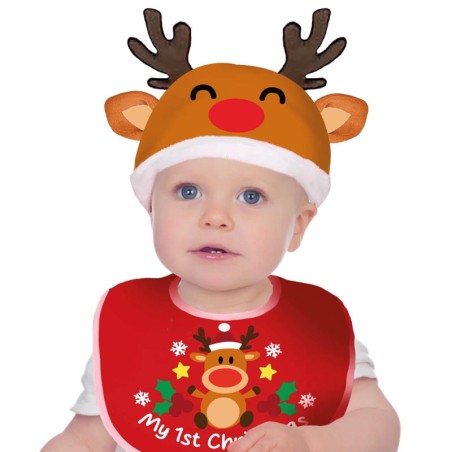 Set Natalizio per Bambino con Cappello da Renna e Bavaglino "My 1st Christmas" Accessori Persona Natale e Capodanno
