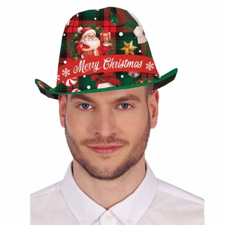Cappello in Tessuto Natalizio Tartan con Babbo Natale Accessori Persona Natale e Capodanno