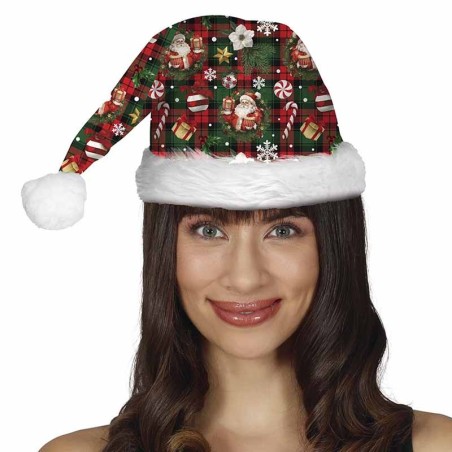 Cappello di Babbo Natale in Tessuto Natalizio Tartan Accessori Persona Natale e Capodanno
