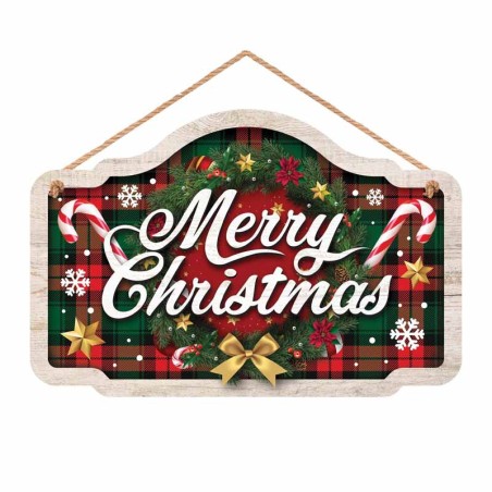 Cartello Natalizio Tartan "Merry Christmas" Addobbi Natale e Capodanno