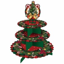 Alzatina 3 Piani di Carta Tartan con Ghirlanda e Albero di Natale Accessori Tavola Natale e Capodanno
