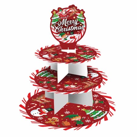 Alzatina 3 Piani di Carta Natalizia "Merry Christmas" Accessori Tavola Natale e Capodanno