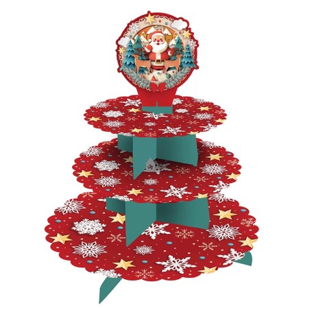 Alzatina 3 Piani di Carta con Babbo Natale e Fiocchi di Neve Accessori Tavola Natale e Capodanno