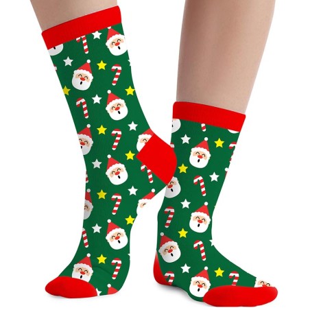 Calzini Natalizi Verdi con Babbo Natale e Candy Cane Tg 37-41 Accessori Persona Natale e Capodanno