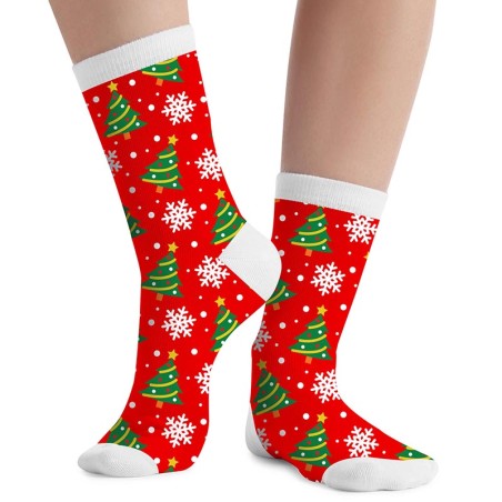 Calzini Natalizi Rossi con Albero di Natale e Fiocchi di Neve Tg. 37-41 Accessori Persona Natale e Capodanno