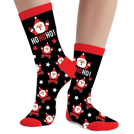 Calzini Natalizi Neri con Babbo Natale "Ho-Ho-Ho!" Tg. 37-41 Accessori Persona Natale e Capodanno