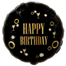 Palloncino in Foil 18" Happy Birthday "Black & Gold" Generico