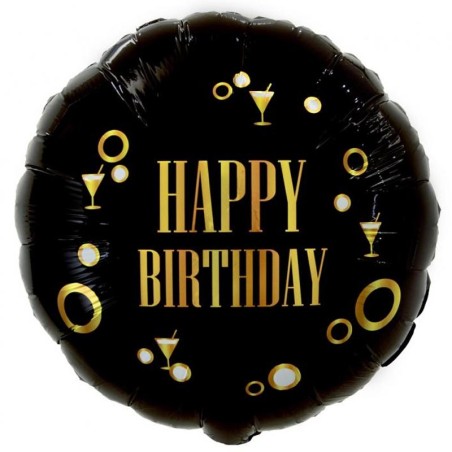 Palloncino in Foil 18" Happy Birthday "Black & Gold" Generico